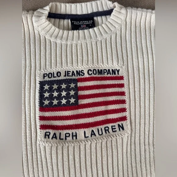 Ralph Lauren Polo Jeans Flag Sweater Ivory USA Preppy Vintage 90s - Picture 4 of 14